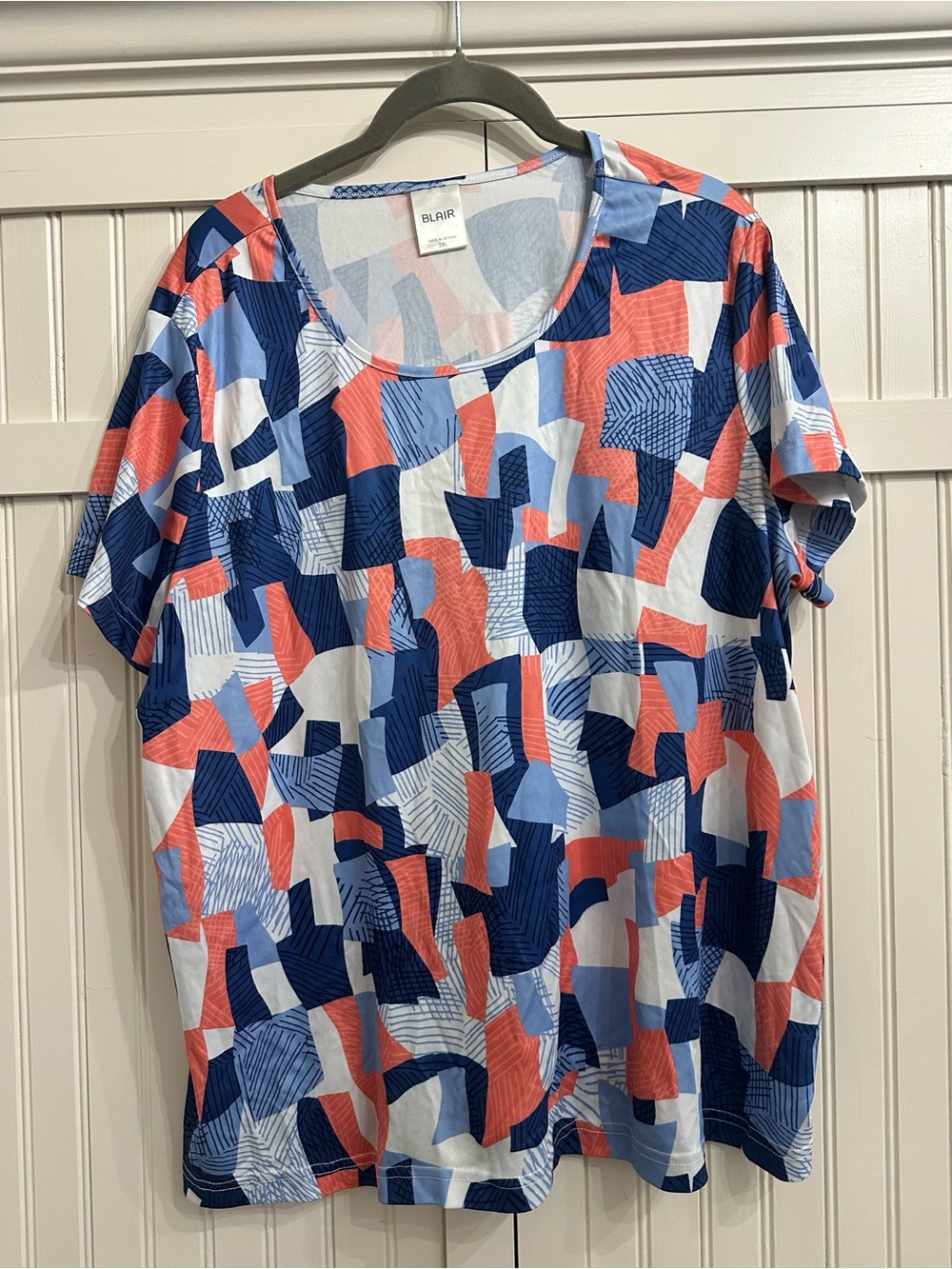 Blair Coral, Navy & Light Blue Abstract Short-Sleeve Top